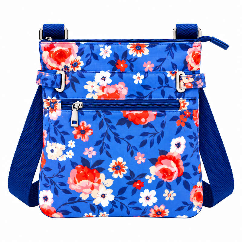 LJ-020 Blue Floral Shoulder Bag (New) (image for) LJ-020 Blue Floral Shoulder Bag (New)